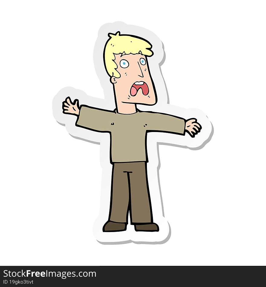 sticker of a cartoon frightened man