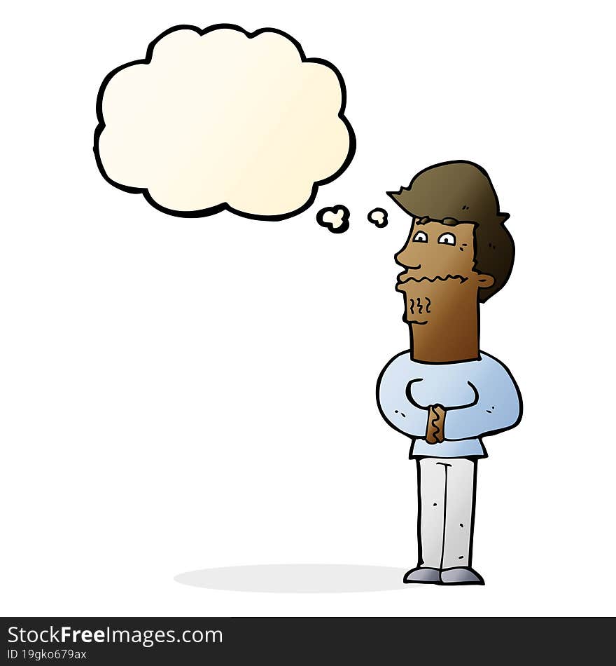 cartoon nervous man with thought bubble