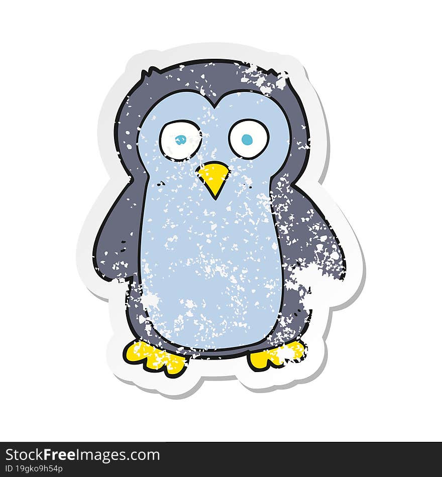 retro distressed sticker of a cartoon penguin