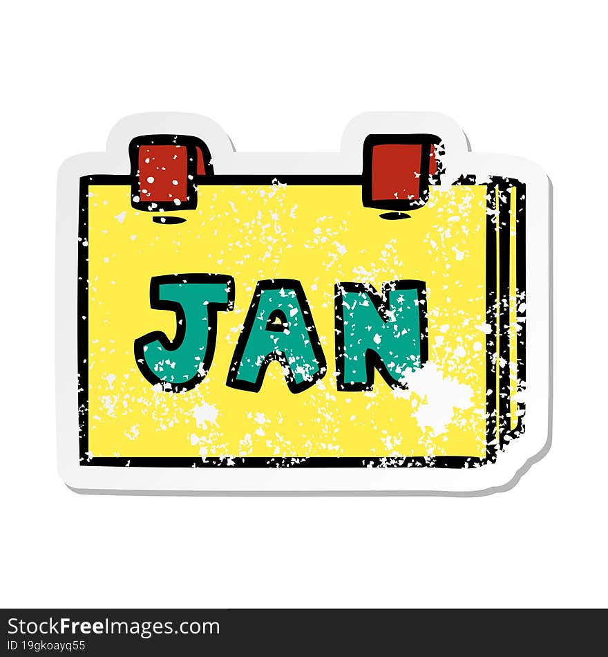 distressed sticker cartoon doodle of a calendar with jan