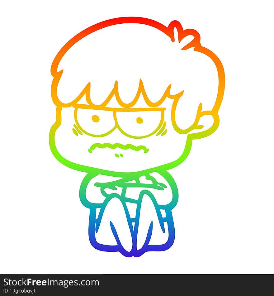 rainbow gradient line drawing annoyed cartoon boy