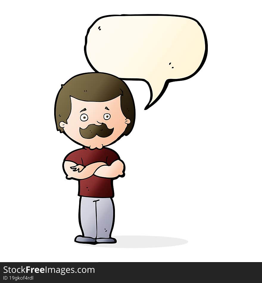 cartoon manly mustache man with speech bubble