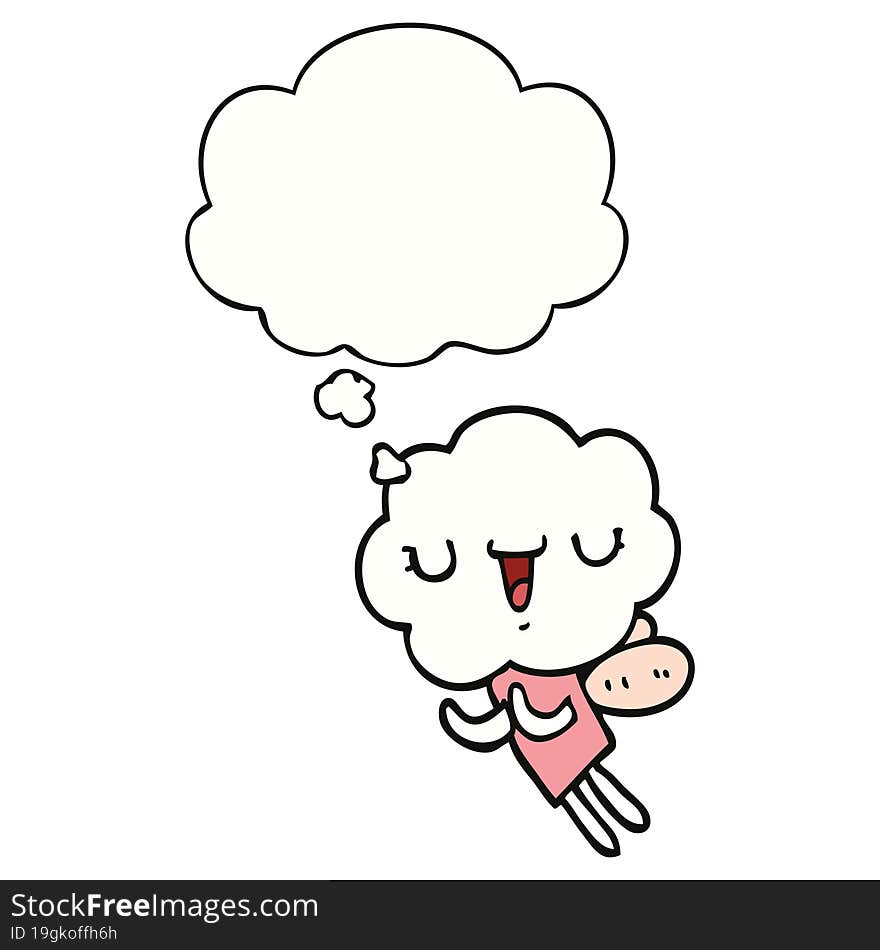 Cute Cartoon Cloud Head Creature And Thought Bubble