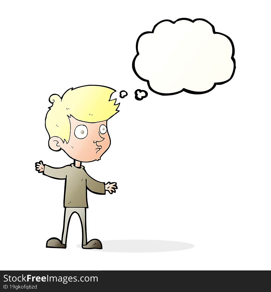 cartoon curious boy with thought bubble