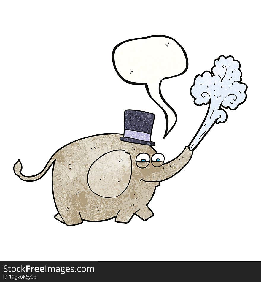 speech bubble textured cartoon elephant squirting water