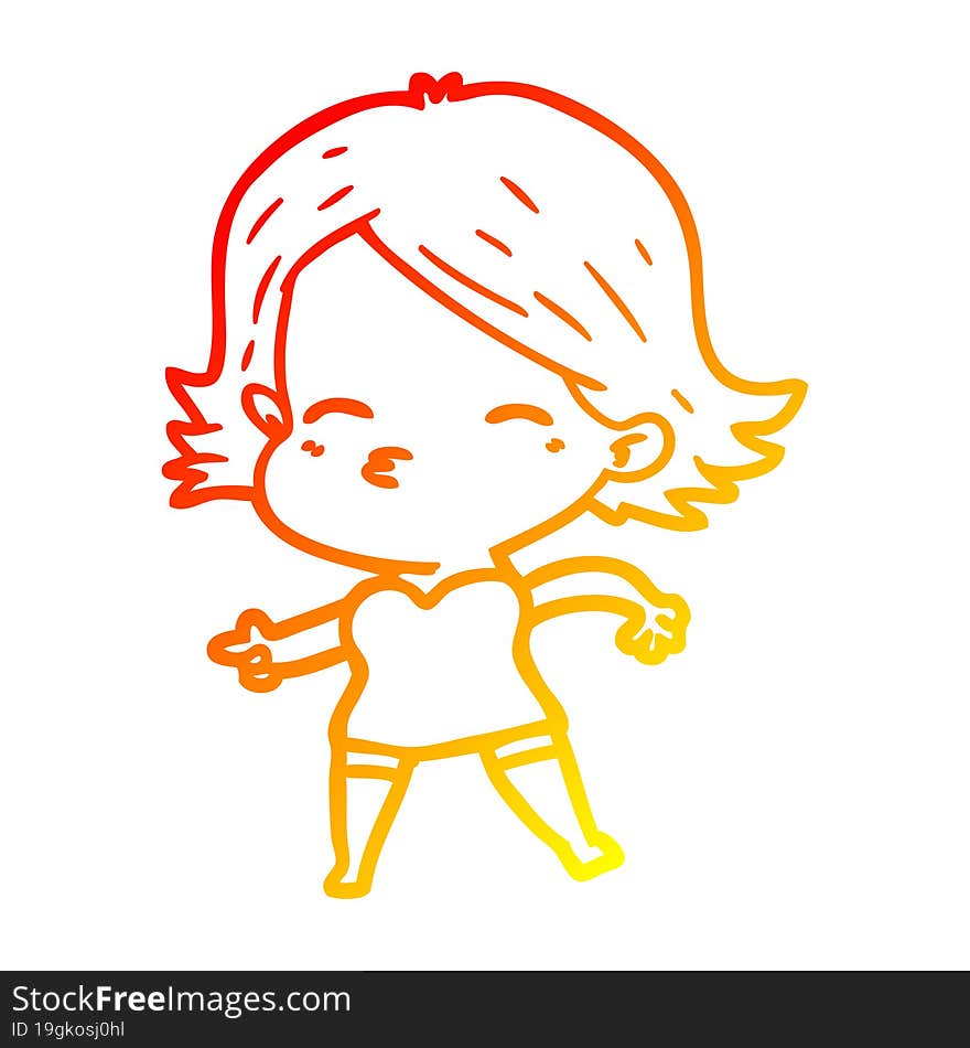 warm gradient line drawing cartoon woman pointing