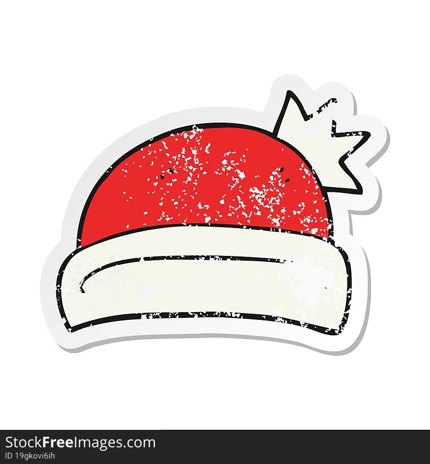 retro distressed sticker of a cartoon christmas hat