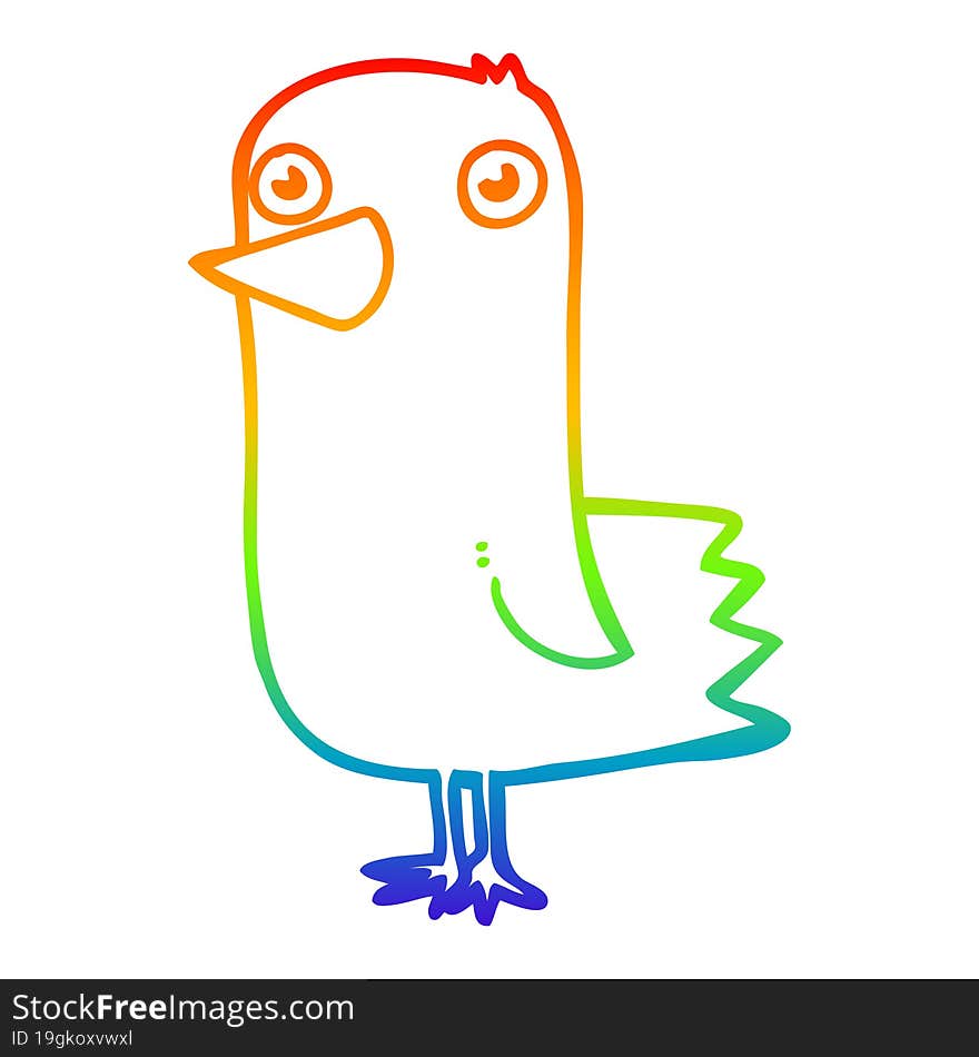 rainbow gradient line drawing of a cartoon bird