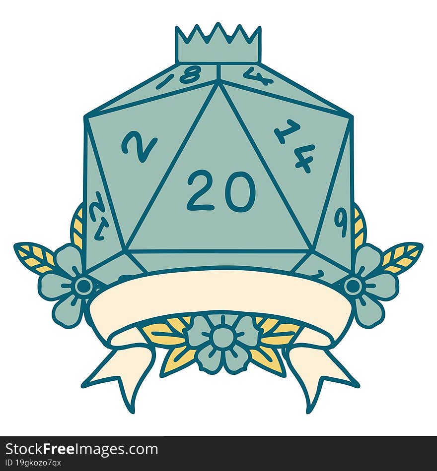 natural 20 critical hit D20 dice roll illustration