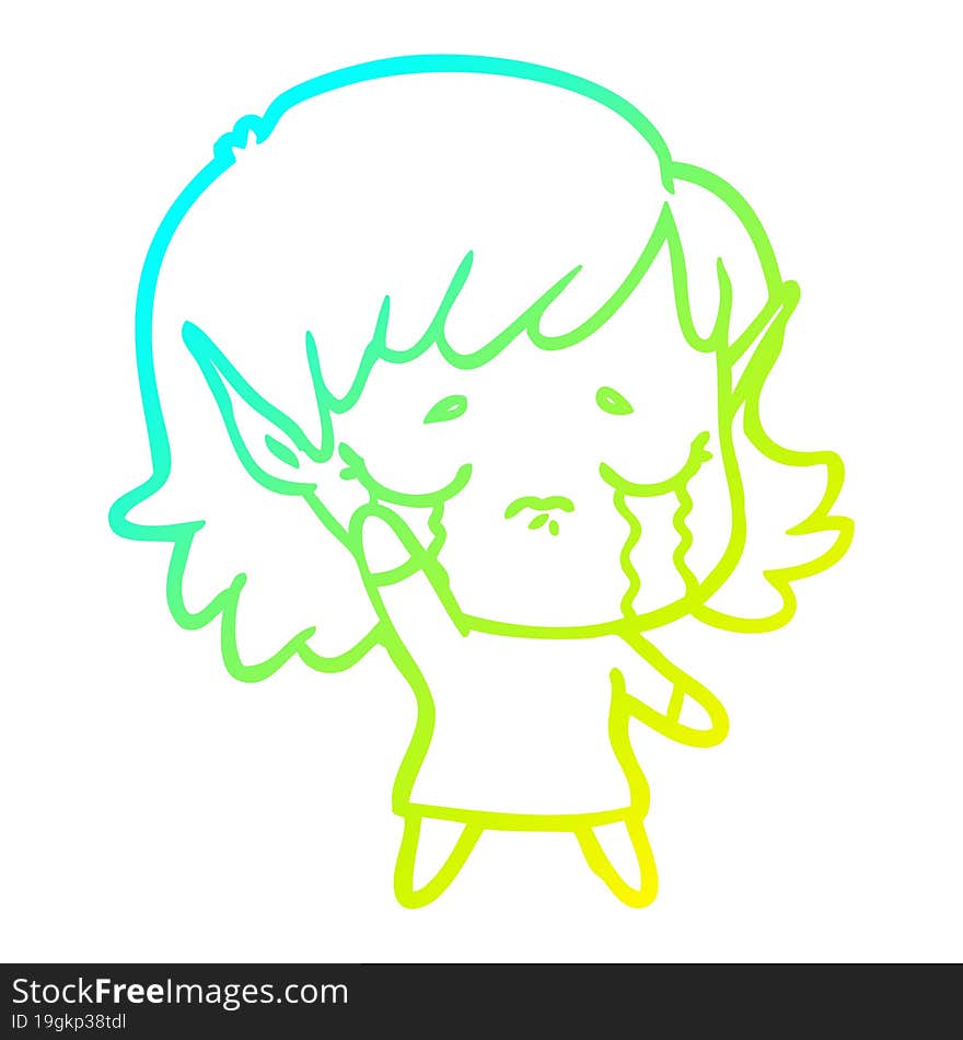 cold gradient line drawing cartoon crying elf girl