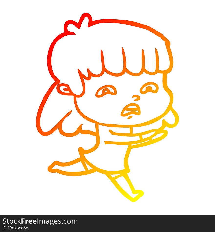 warm gradient line drawing cartoon worried woman