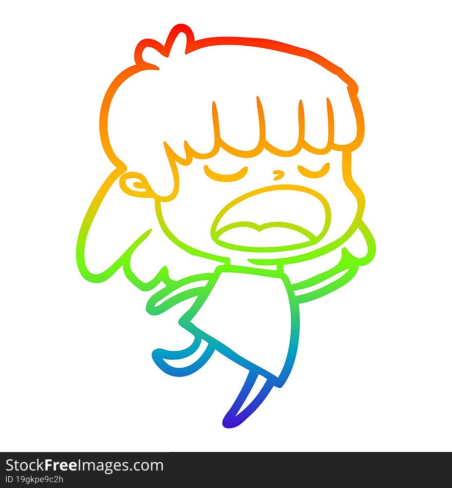 rainbow gradient line drawing cartoon woman talking loudly