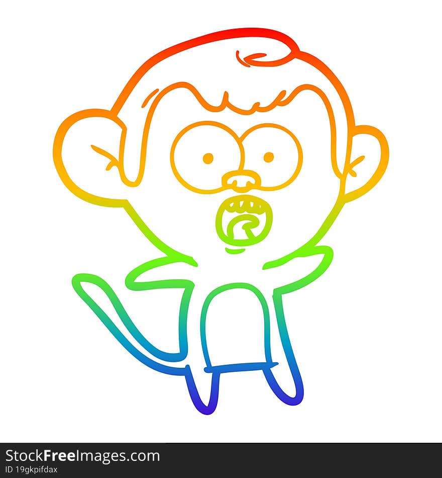 Rainbow Gradient Line Drawing Cartoon Shocked Monkey