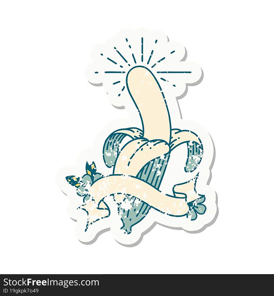 grunge sticker of tattoo style peeled banana