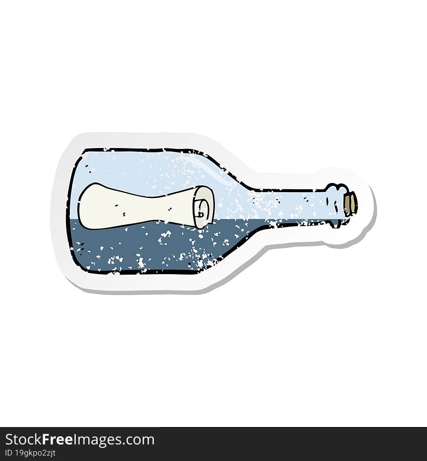 retro distressed sticker of a message in a bottle cartoon