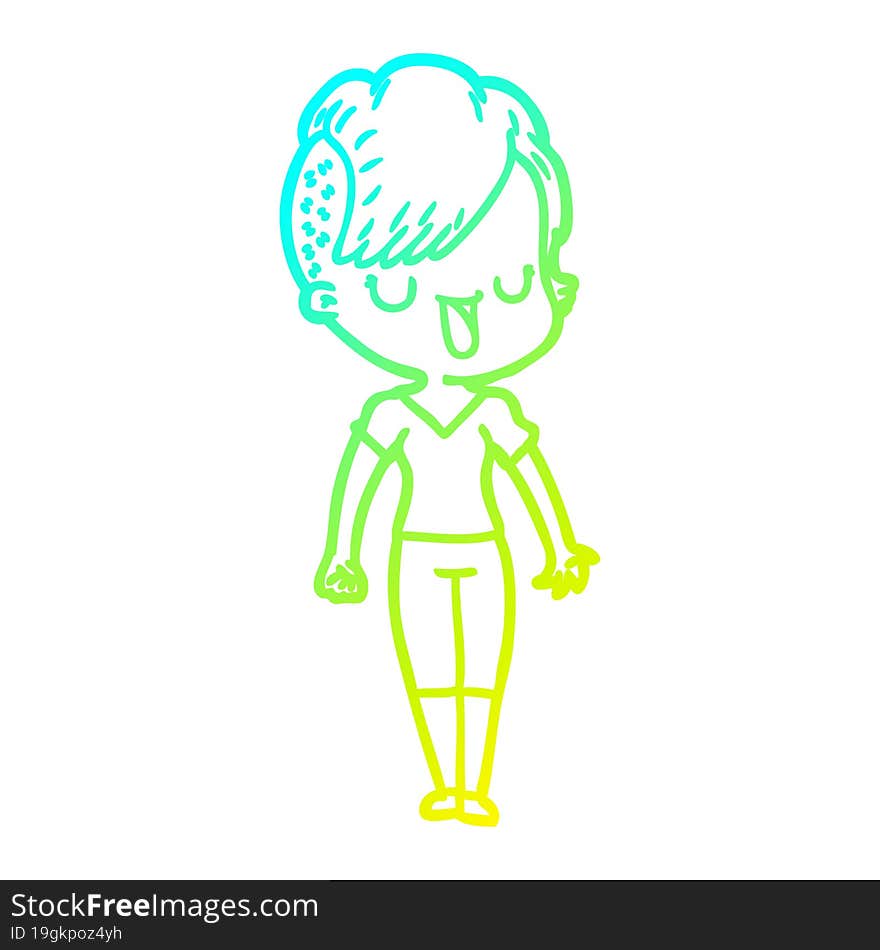 Cold Gradient Line Drawing Cute Cartoon Girl With Hipster Haircut