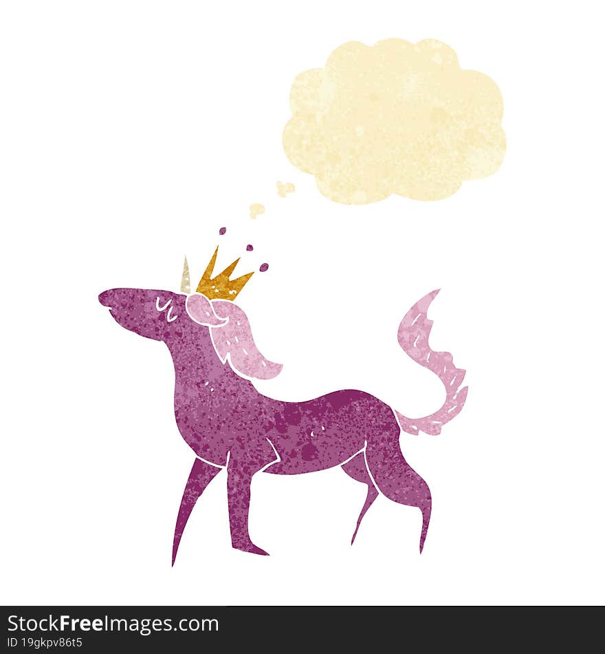 cartoon unicorn with thought bubble