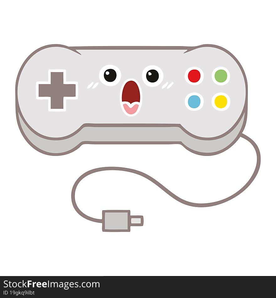 flat color retro cartoon game controller