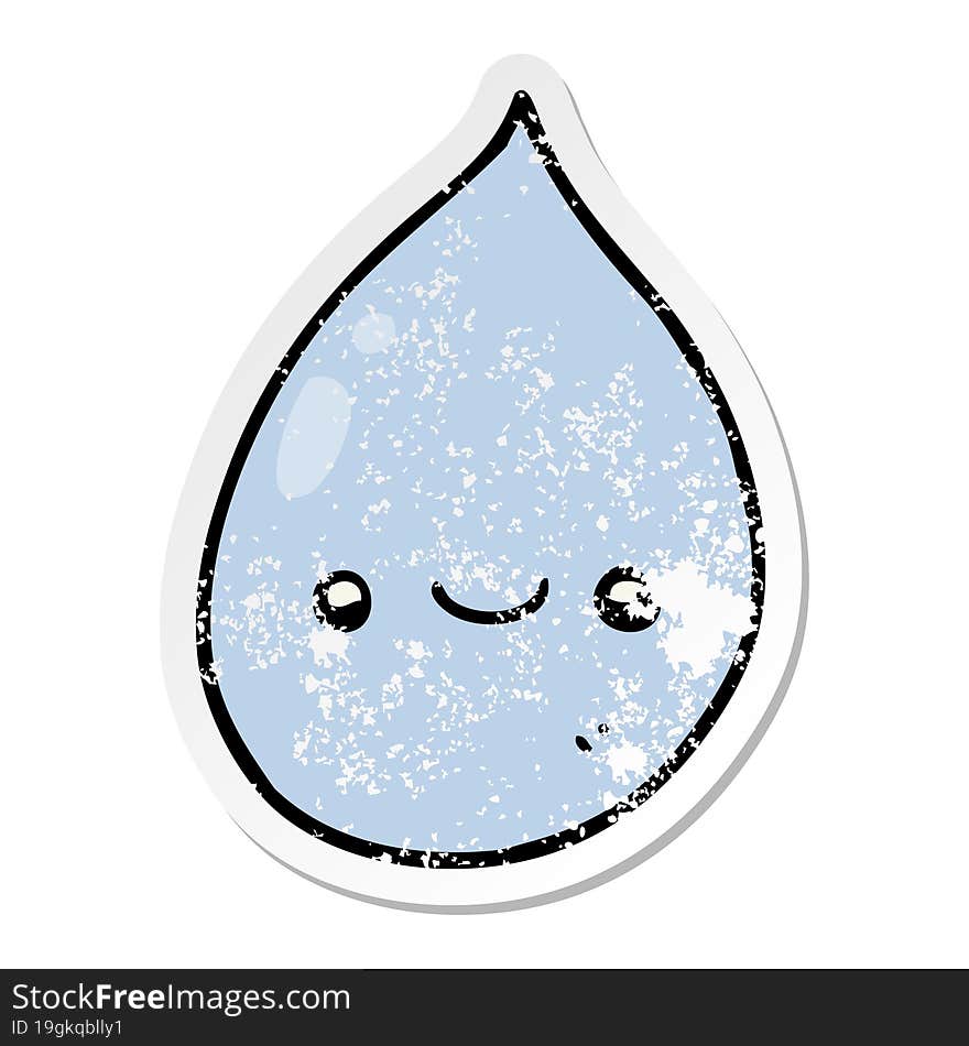 distressed sticker of a cartoon raindrop