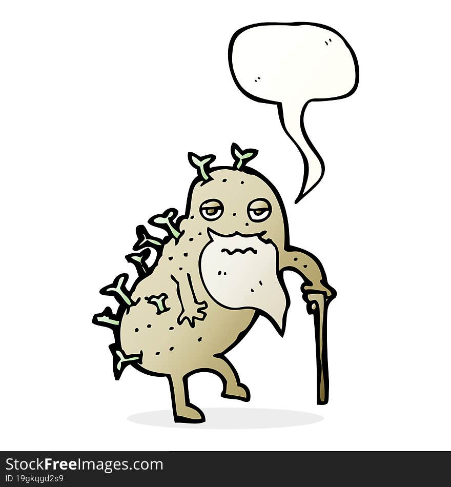 cartoon old potato with speech bubble