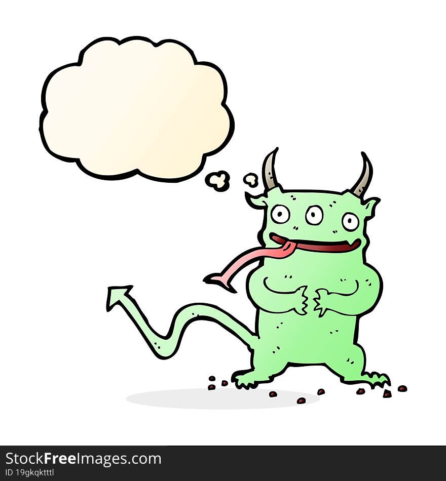 cartoon little demon with thought bubble