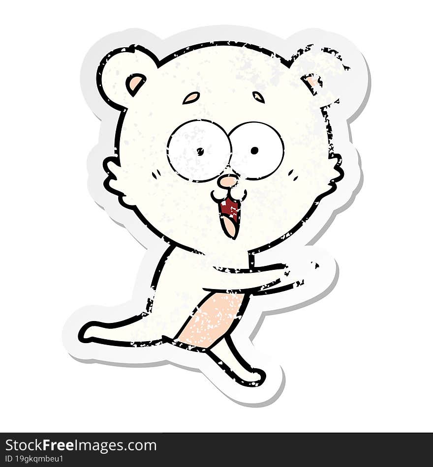 distressed sticker of a laughing teddy  bear cartoon