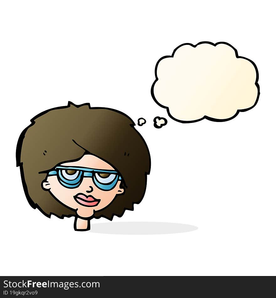 Cartoon Woman Wearing Spectacles With Thought Bubble