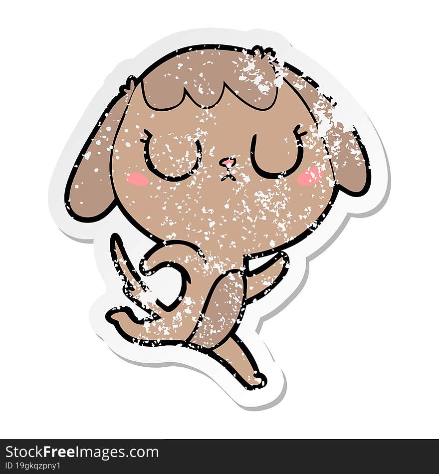 distressed sticker of a cute cartoon dog