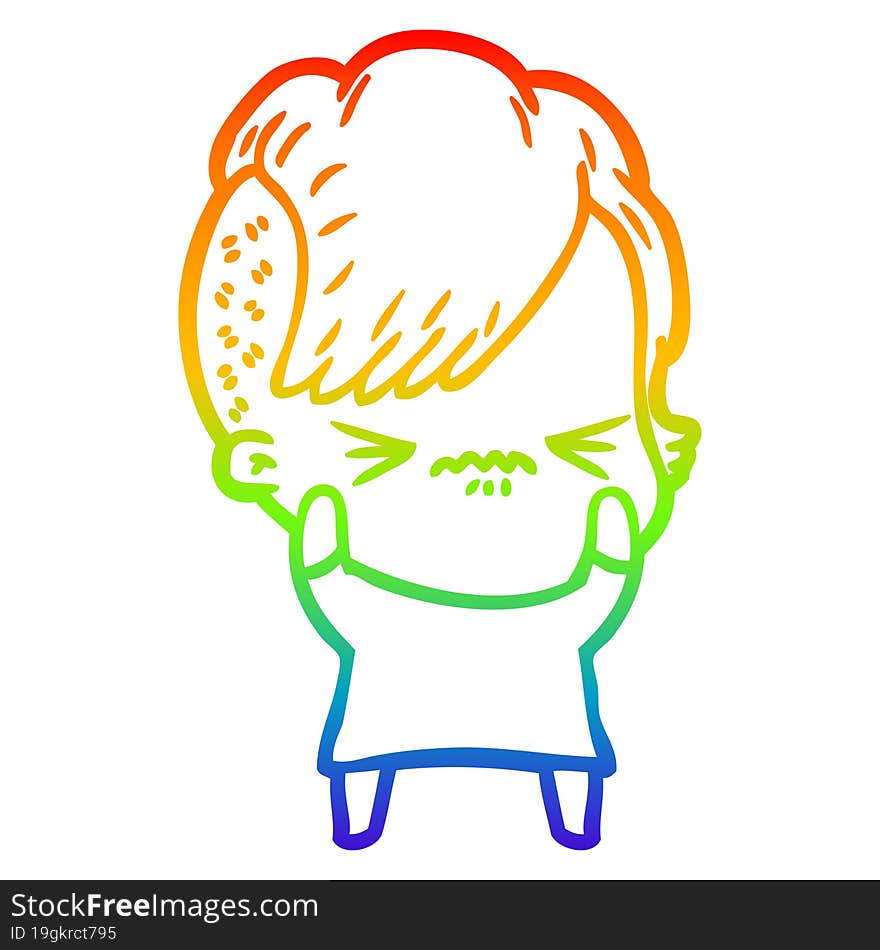 rainbow gradient line drawing cartoon annoyed hipster girl