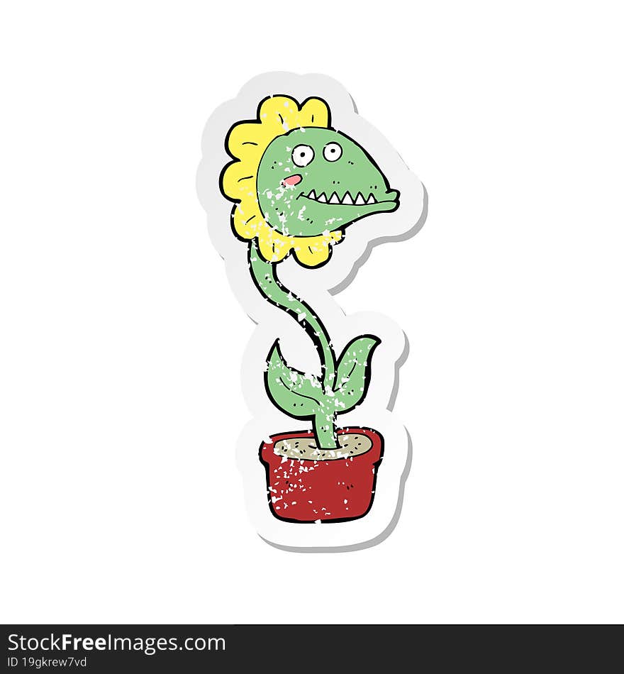 retro distressed sticker of a cartoon monster plant