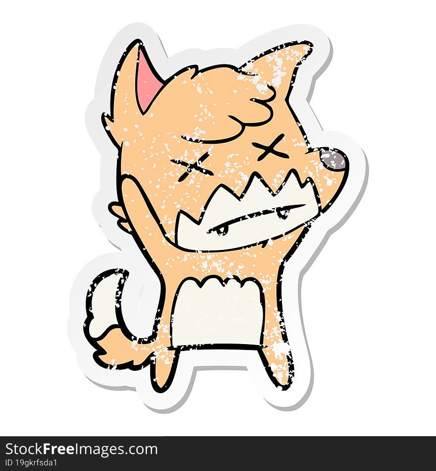 distressed sticker of a cartoon cross eyed fox