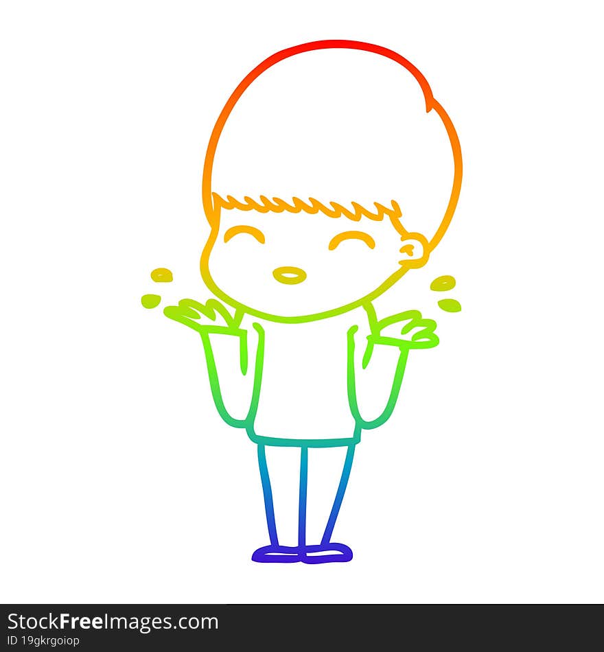 rainbow gradient line drawing of a happy cartoon boy