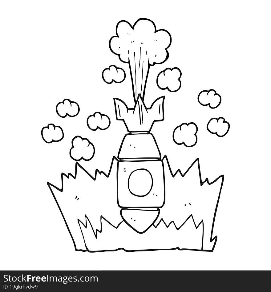 black and white cartoon falling bomb