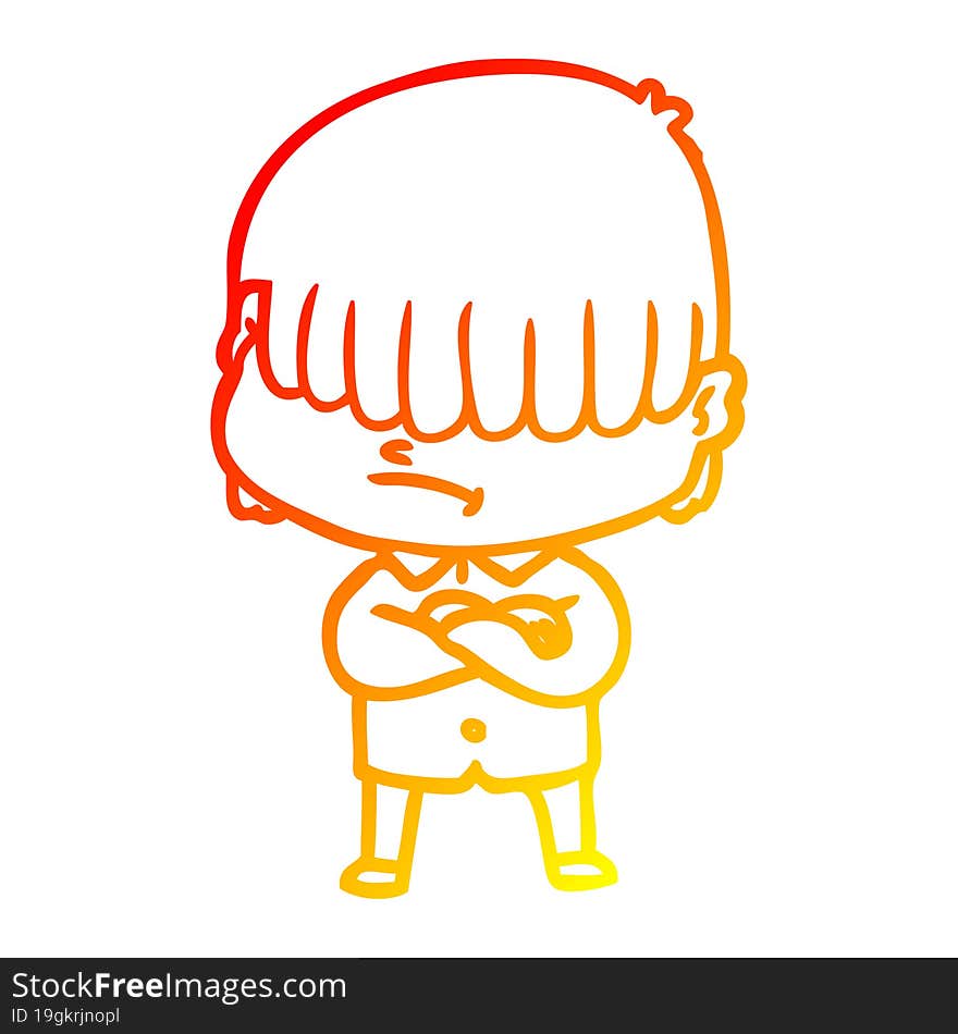 warm gradient line drawing of a cartoon boy with untidy hair