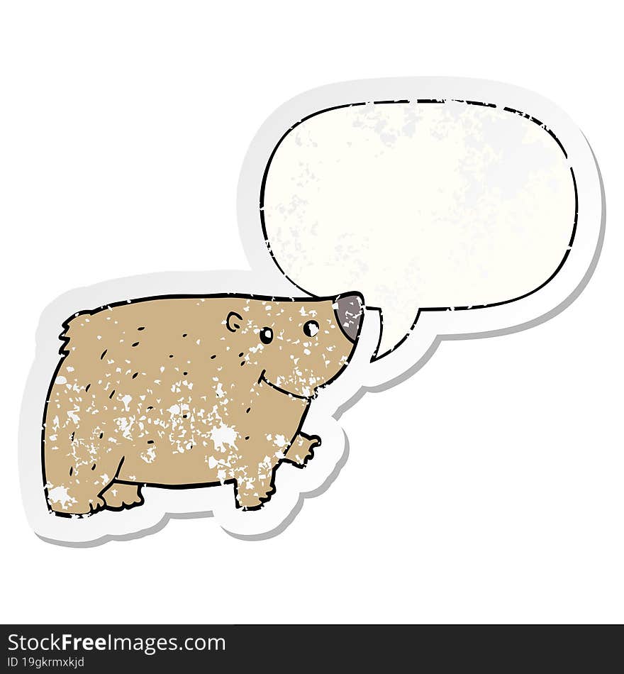 Cartoon Bear And Speech Bubble Distressed Sticker