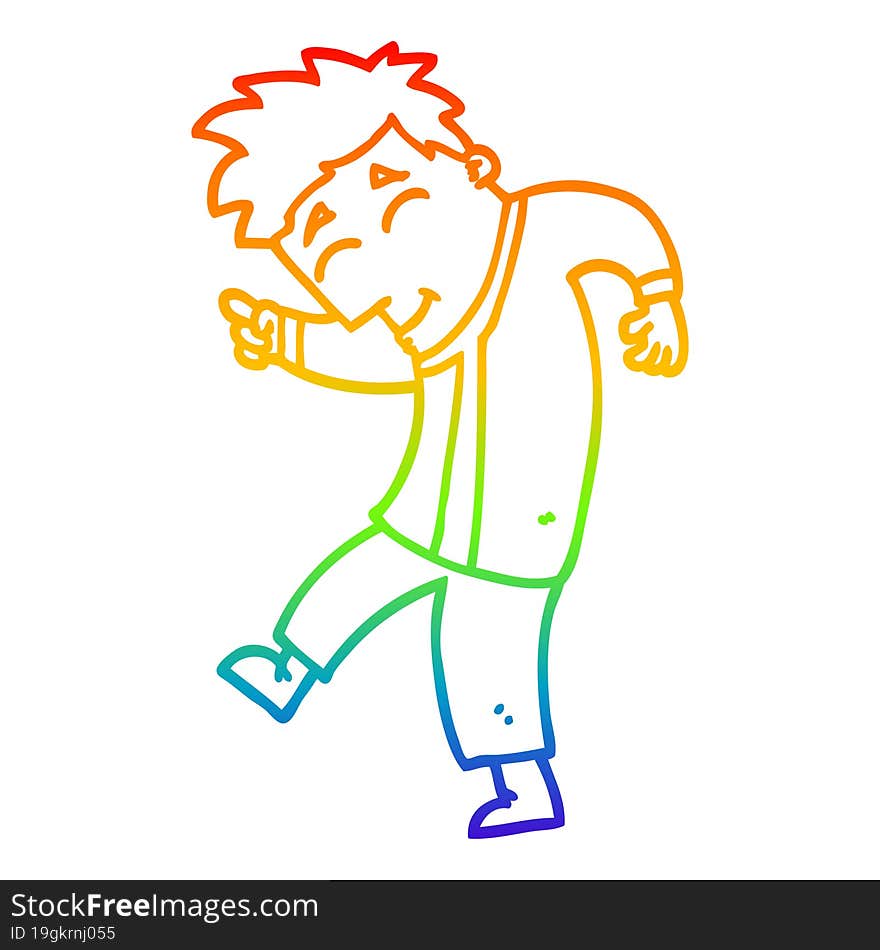 rainbow gradient line drawing of a cartoon dancing man