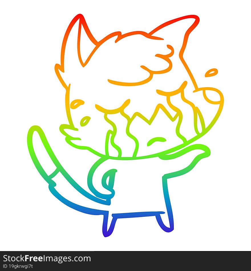 rainbow gradient line drawing crying fox cartoon