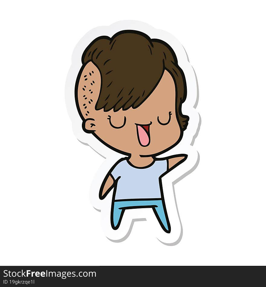 sticker of a cute cartoon girl with hipster haircut