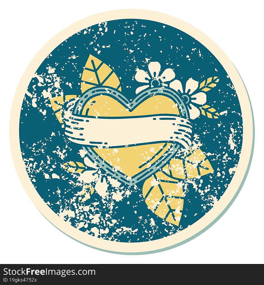 Distressed Sticker Tattoo Style Icon Of A Heart And Banner