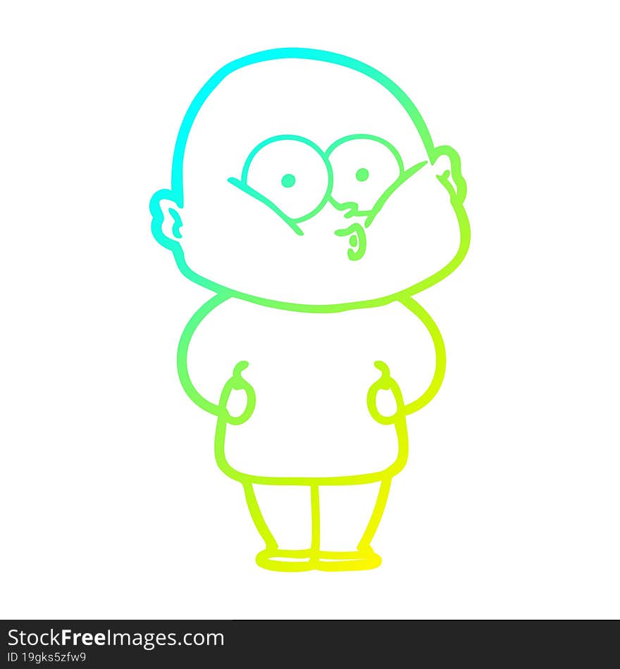 cold gradient line drawing of a cartoon bald man staring