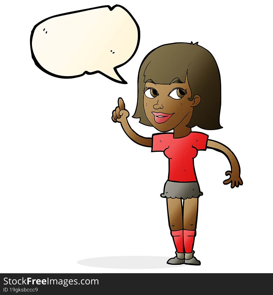 cartoon pretty girl with idea with speech bubble