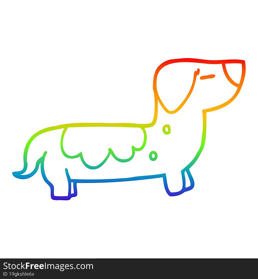 rainbow gradient line drawing cartoon sausage dog