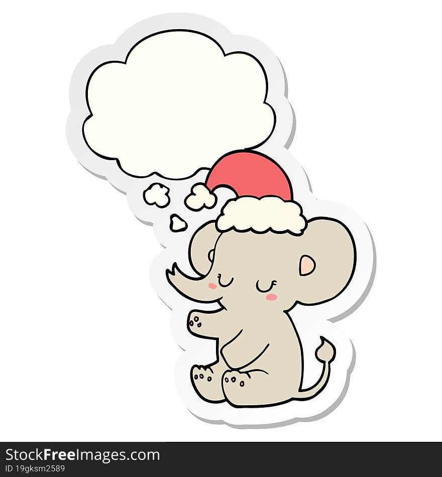 cute christmas elephant and thought bubble as a printed sticker