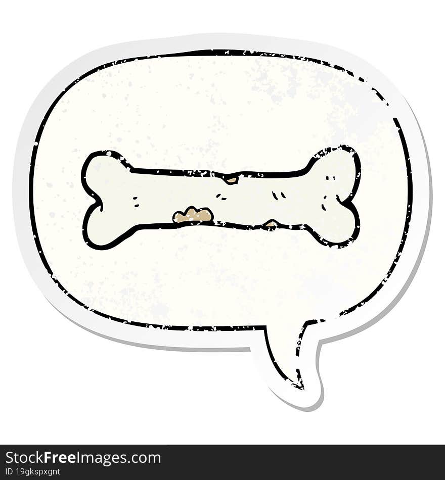 cartoon bone and speech bubble distressed sticker