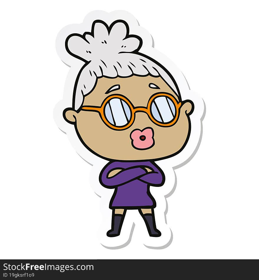 sticker of a cartoon woman wearing spectacles