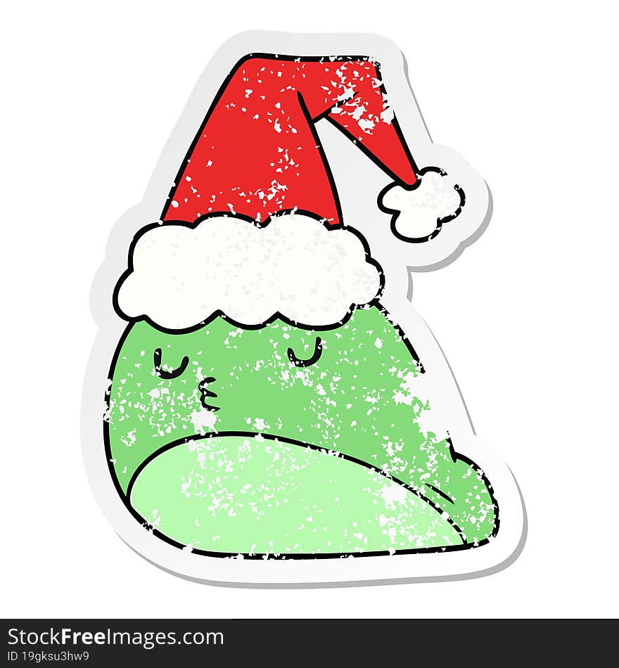 christmas distressed sticker cartoon of kawaii slug