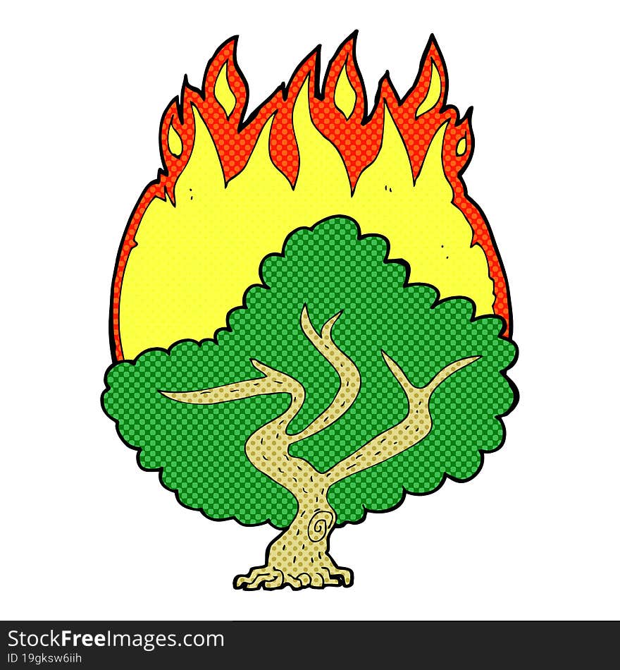 cartoon burning tree