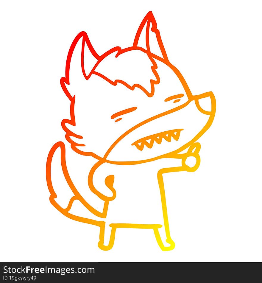 warm gradient line drawing cartoon wolf showing teeth