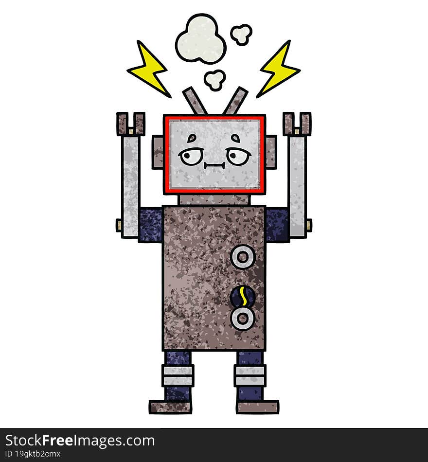 retro grunge texture cartoon of a robot