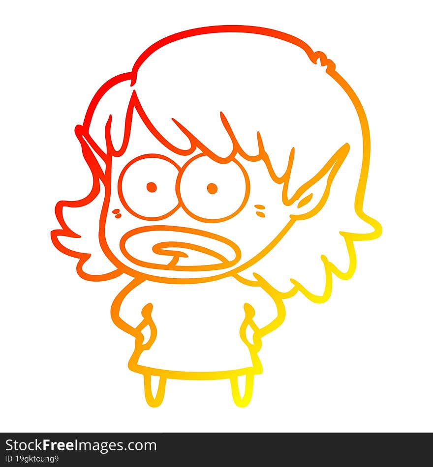 Warm Gradient Line Drawing Cartoon Shocked Elf Girl